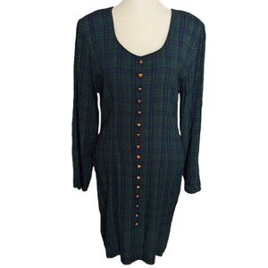 Vintage Dress Womens Sz 9/10 Green Plaid Long Sleeve Tie Back 90s Made in USA